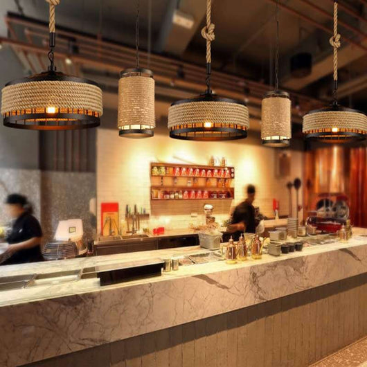 Lámpara Colgante Industrial de Cáñamo y Hierro Forjado LED - Estilo Nórdico Rústico - Image 4
