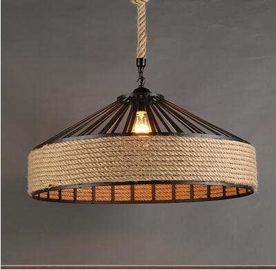 Lámpara Colgante Industrial de Cáñamo y Hierro Forjado LED - Estilo Nórdico Rústico