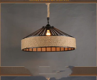 Lámpara Colgante Industrial de Cáñamo y Hierro Forjado LED - Estilo Nórdico Rústico - Image 7