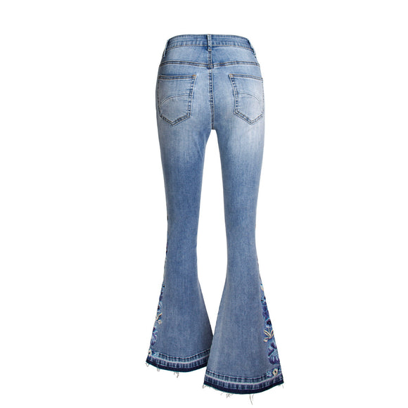 Pantalones Vaqueros Anchos Bordados para Mujer, Jeans Acampanados Lavados Talla Grande