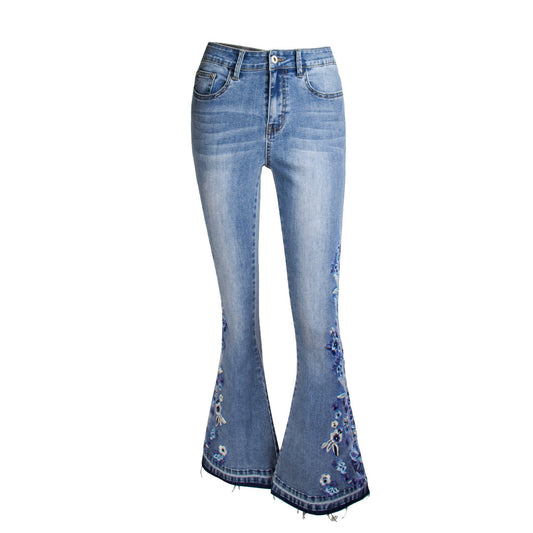 Pantalones Vaqueros Anchos Bordados para Mujer, Jeans Acampanados Lavados Talla Grande