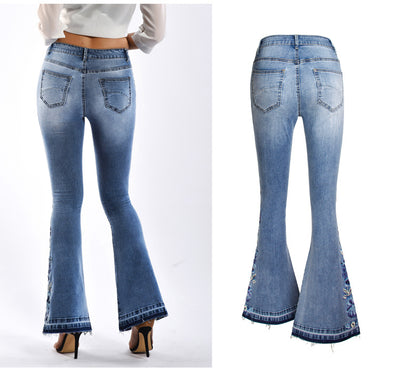 Pantalones Vaqueros Anchos Bordados para Mujer, Jeans Acampanados Lavados Talla Grande - Image 3