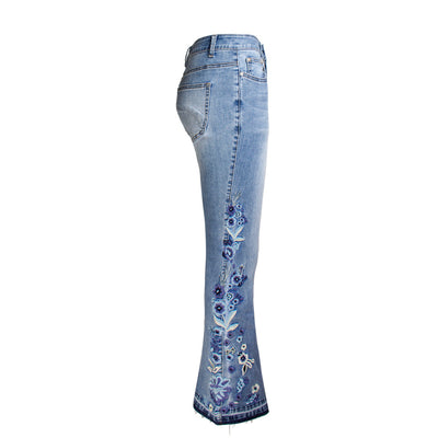 Pantalones Vaqueros Anchos Bordados para Mujer, Jeans Acampanados Lavados Talla Grande - Image 6