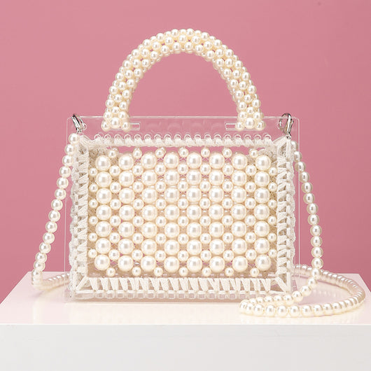 Bolso de Hombro Diagonal con Perlas Tejidas y Acrílico Transparente - Diseño Artesanal - Image 12