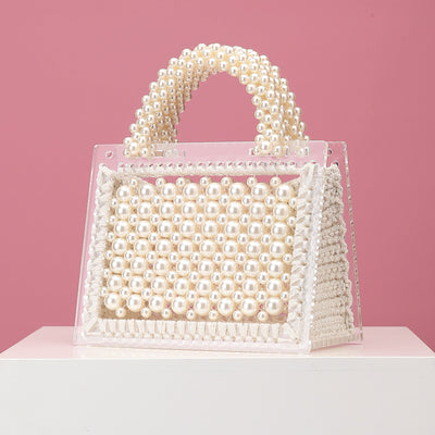 Bolso de Hombro Diagonal con Perlas Tejidas y Acrílico Transparente - Diseño Artesanal - Image 14