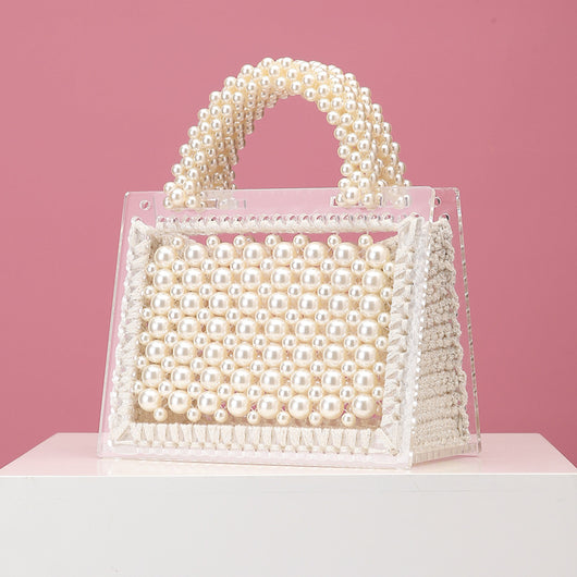 Bolso de Hombro Diagonal con Perlas Tejidas y Acrílico Transparente - Diseño Artesanal - Image 14