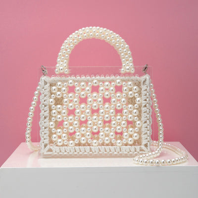 Bolso de Hombro Diagonal con Perlas Tejidas y Acrílico Transparente - Diseño Artesanal - Image 17