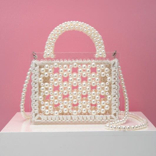 Bolso de Hombro Diagonal con Perlas Tejidas y Acrílico Transparente - Diseño Artesanal - Image 17
