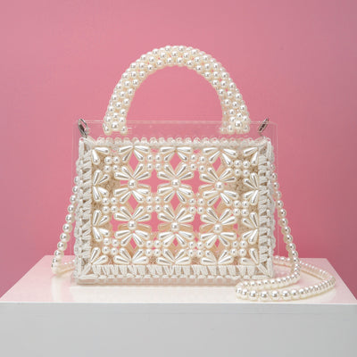 Bolso de Hombro Diagonal con Perlas Tejidas y Acrílico Transparente - Diseño Artesanal - Image 21