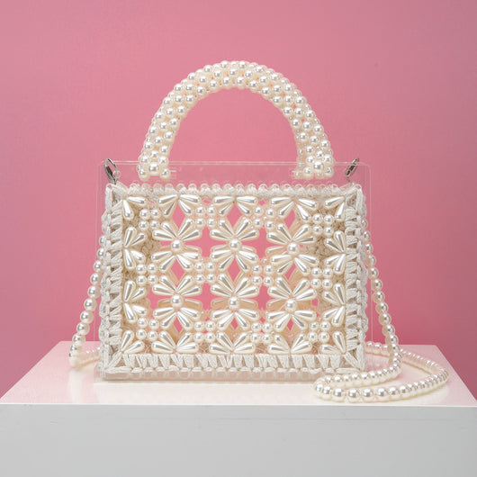 Bolso de Hombro Diagonal con Perlas Tejidas y Acrílico Transparente - Diseño Artesanal - Image 21