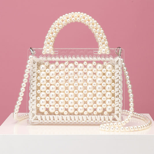 Bolso de Hombro Diagonal con Perlas Tejidas y Acrílico Transparente - Diseño Artesanal - Image 2