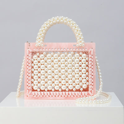 Bolso de Hombro Diagonal con Perlas Tejidas y Acrílico Transparente - Diseño Artesanal - Image 3