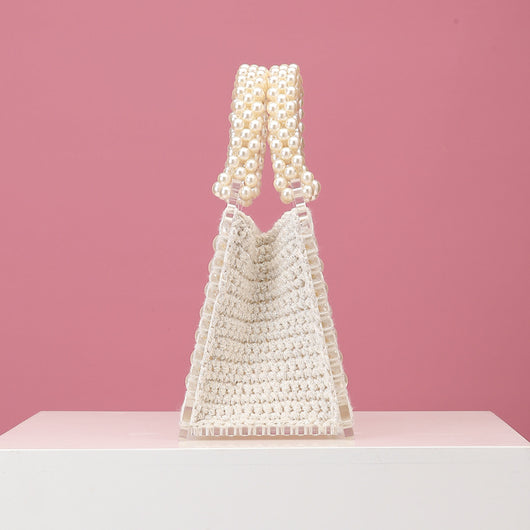 Bolso de Hombro Diagonal con Perlas Tejidas y Acrílico Transparente - Diseño Artesanal - Image 9