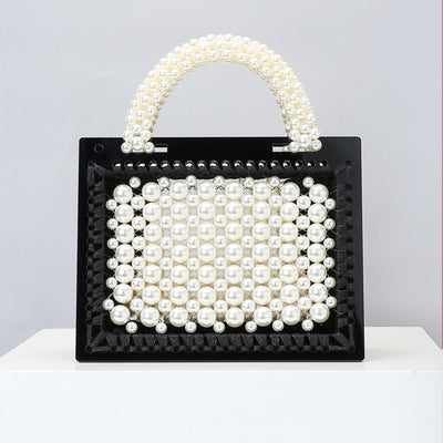Bolso de Hombro Diagonal con Perlas Tejidas y Acrílico Transparente - Diseño Artesanal - Image 4
