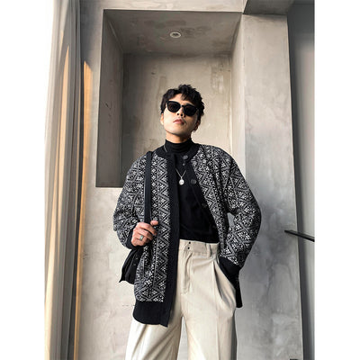 Cardigan Grueso Hombre Retro Cuello Redondo Ajuste Holgado - Image 9