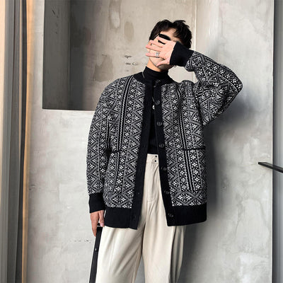 Cardigan Grueso Hombre Retro Cuello Redondo Ajuste Holgado - Image 11