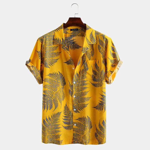 Camisa Cardigan Estampado Floral Manga Corta para Hombre
