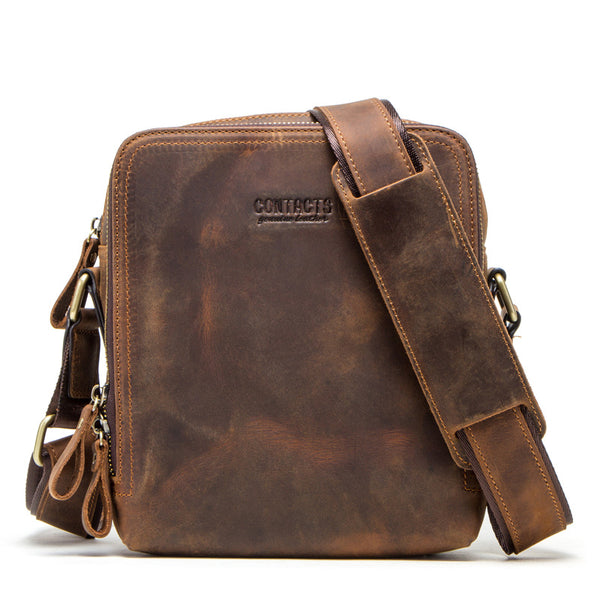 Bolsa Mensajero de Cuero Crazy Horse Retro para Hombre - Estilo Vintage Premium