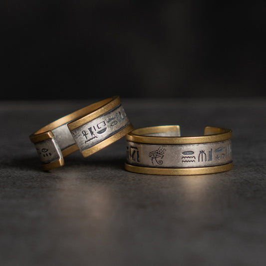 Anillo de Plata Tailandesa Ojo de Horus - Diseño Masculino con Incrustaciones de Cobre