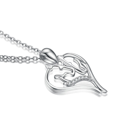 Collar de Plata 925 con Doble Cabeza de Caballo y Diamantes Micro en Clavícula - Image 7