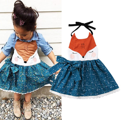 Vestido Princesa Niña Zorro Cartoon Espalda Descubierta con Encaje - Image 2