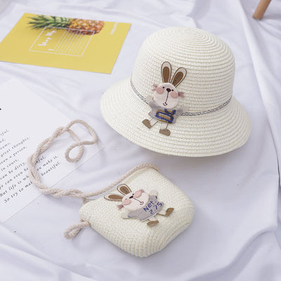 Set de Bolsa Decorativa y Sombrero de Paja con Diseño de Conejito - Image 2