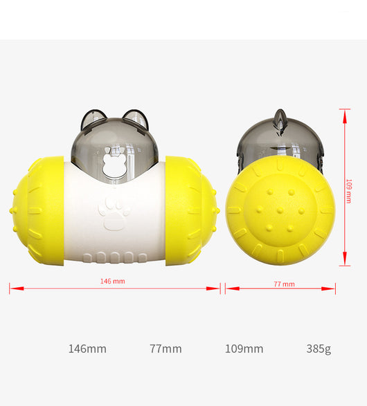 Pink and white bear-shaped pet treat dispenser toy filled with kibble, with a kitten and dog in the background. - Image 18