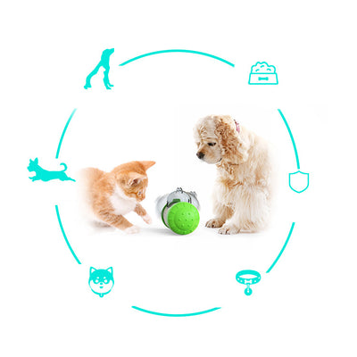 Pink and white bear-shaped pet treat dispenser toy filled with kibble, with a kitten and dog in the background. - Image 3