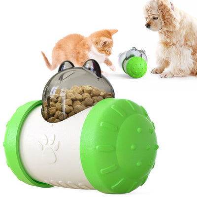Pink and white bear-shaped pet treat dispenser toy filled with kibble, with a kitten and dog in the background. - Image 7