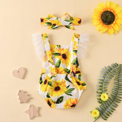 Jumpsuit Playero con Volantes y Estampado Girasol