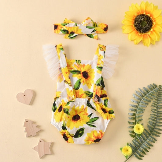 Jumpsuit Playero con Volantes y Estampado Girasol
