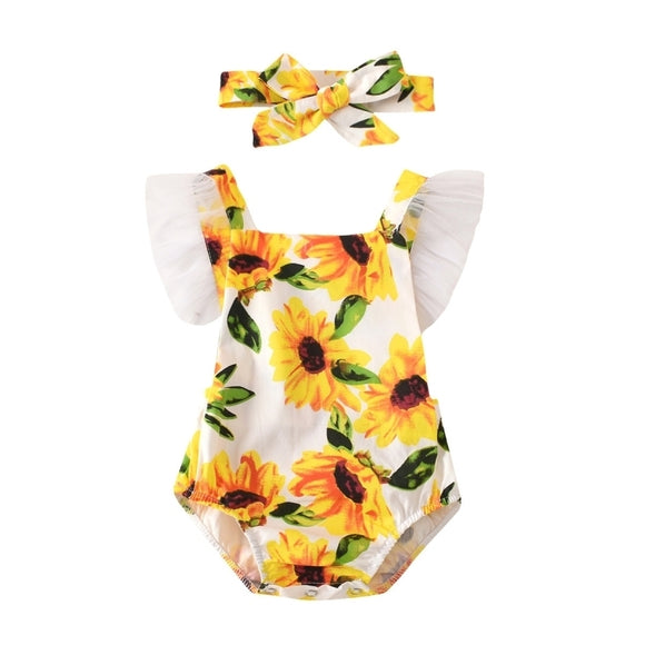 Jumpsuit Playero con Volantes y Estampado Girasol