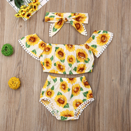 Traje de Baño Infantil Estampado Girasoles - Top Asimétrico y Short Triangular - Image 7