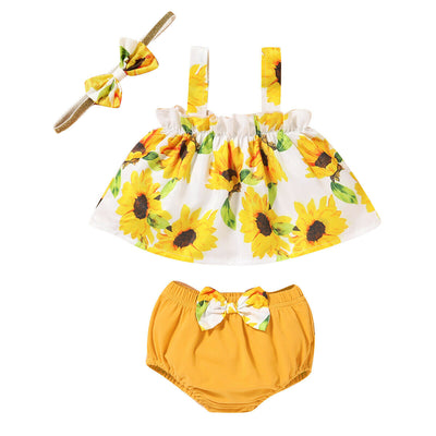 Conjunto de Tres Piezas para Bebé: Blusa y Shorts Estampado Girasol - Image 12