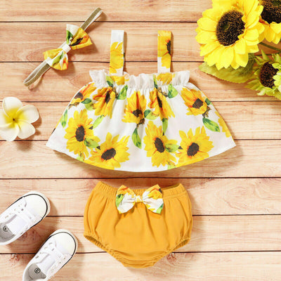 Conjunto de Tres Piezas para Bebé: Blusa y Shorts Estampado Girasol - Image 4