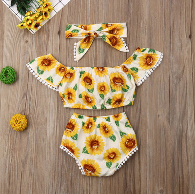 Traje de Baño Infantil Estampado Girasoles - Top Asimétrico y Short Triangular - Image 2