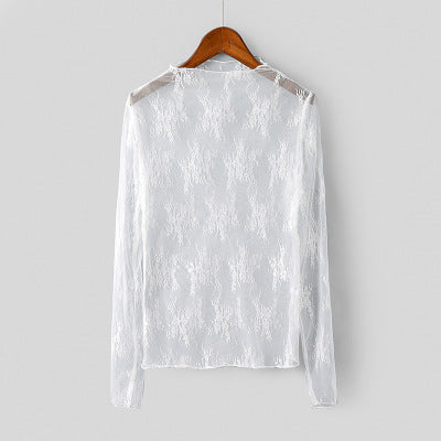 Blusa Encaje Transparente Manga Larga - Prenda Versátil para Capas - Image 8