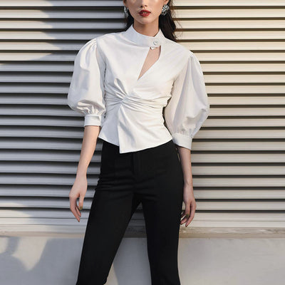 Blusa Blanca con Mangas Farol Asimétrica - Versátil para Cualquier Ocasión - Image 6