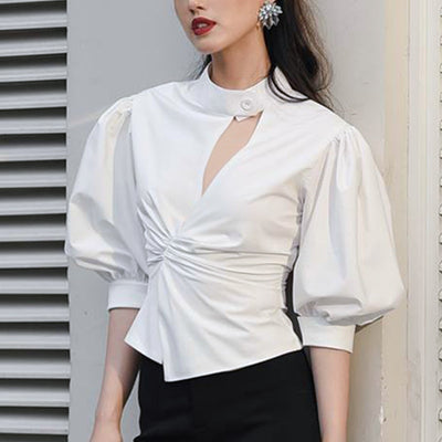 Blusa Blanca con Mangas Farol Asimétrica - Versátil para Cualquier Ocasión - Image 7
