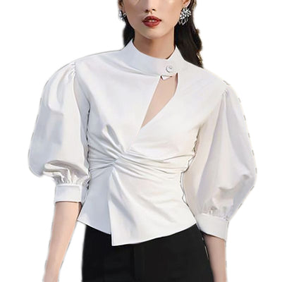 Blusa Blanca con Mangas Farol Asimétrica - Versátil para Cualquier Ocasión - Image 8