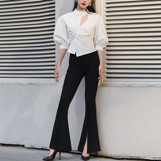 Blusa Blanca con Mangas Farol Asimétrica - Versátil para Cualquier Ocasión - Image 10