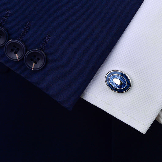 Gemelos Ovalados Azul Efecto Óleo para Camisa Francesa - Estilo Ejecutivo - Image 7