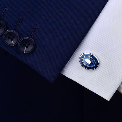 Gemelos Ovalados Azul Efecto Óleo para Camisa Francesa - Estilo Ejecutivo - Image 3