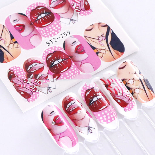 Stickers de Agua para Uñas Estilo Europeo - Labios Rojos y Lengua Sexy - Image 10