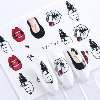 Stickers de Agua para Uñas Estilo Europeo - Labios Rojos y Lengua Sexy - Image 6