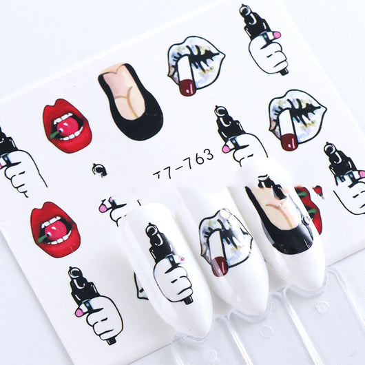 Stickers de Agua para Uñas Estilo Europeo - Labios Rojos y Lengua Sexy - Image 6
