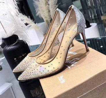 Zapatos de Tacón Alto Transparente con Strass para Mujer - Punta Fina
