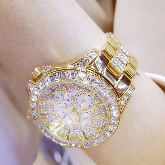Reloj de Lujo para Mujer con Tres Cristales y Diamantes de Imitación - Image 12