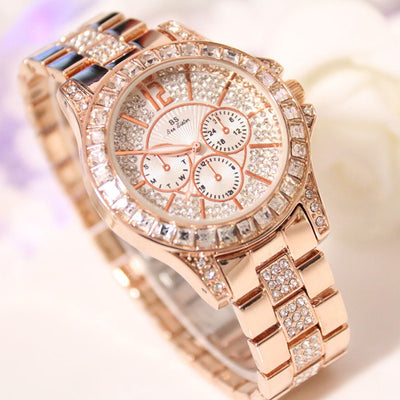 Reloj de Lujo para Mujer con Tres Cristales y Diamantes de Imitación - Image 3