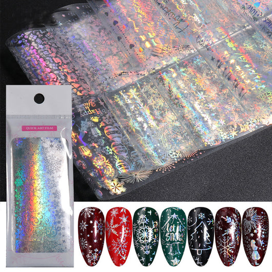 Stickers de Transferencia para Uñas Navideños con Efecto Láser Plata y Fondo Transparente - Image 8
